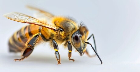 Close-Up of a Honey Bee on a White Background During the Day