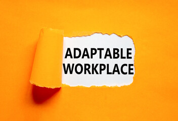 Adaptable workplace symbol. Concept words Adaptable workplace on beautiful white paper. Beautiful orange paper background. Business Adaptable workplace concept. Copy space.