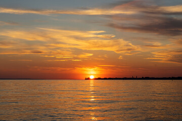 Sunset and golden hour over Lindau Bodensee / Lake Constance