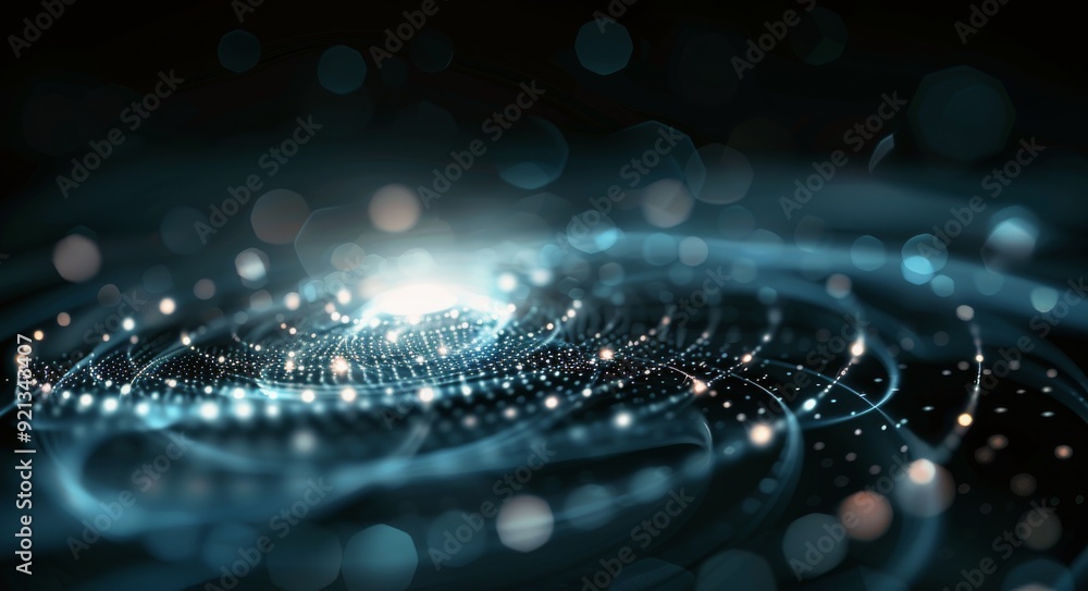 Aufkleber digital wave representation with glowing particles over a dark background