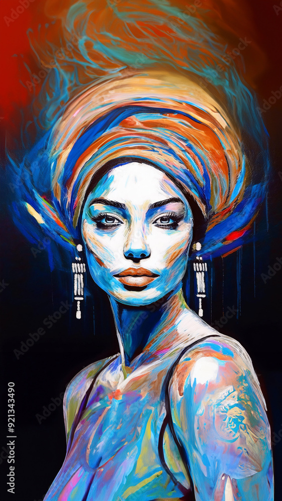 Poster scarf hair woman modern painting art acrylic