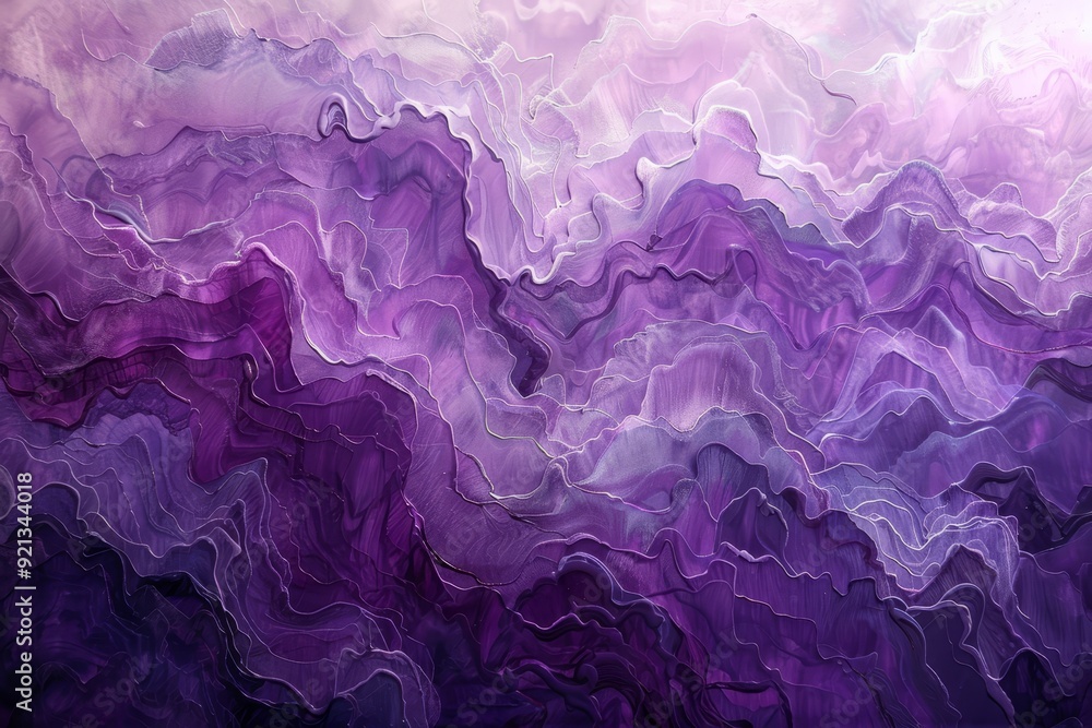 Aufkleber layers of translucent purple and violet paint blend on canvas in an abstract composition, layers of 