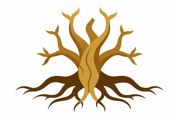 Tree roots in style khaki illustration on white background