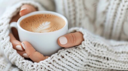 Cozy Coffee Cup Wrapped in Soft Knit Scarf on a Chilly Day