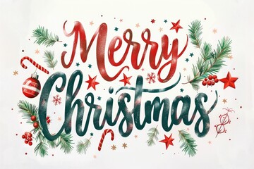 A charming Merry Christmas design featuring beautiful holiday decorations adorned with vibrant and festive colors