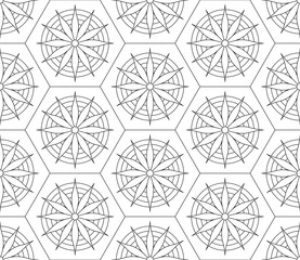 Seamless vector pattern. Black and white linear drawing. Coloring book, colouring page for children and adults. Abstract geometric design. Monochrome illustration. Easy to edit color and line weight