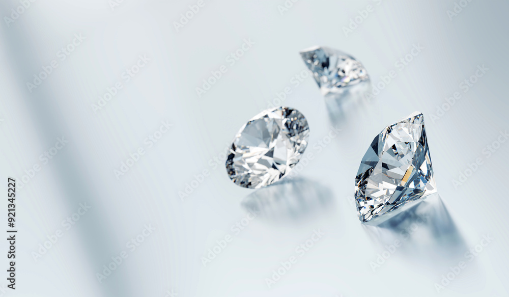 Poster diamonds group placed on glossy background 3d rendering soft focus