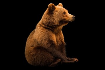 Obraz premium Photo of a bear isolated against a black background, emphasising the bear's majestic features. Wildlife and conservation concept, space for copy.