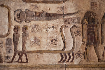 Part of the astronomical ceiling at the temple of Khnum in Esna . Upper Egypt.