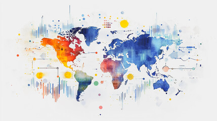 Fototapeta premium watercolor of Abstract with pastel colorful charts and graphs with statistics to analyze business potential and forecast future development of companies growth. with word map.