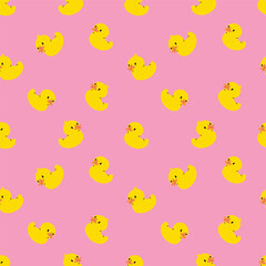 Yellow duck vector illustration seamless pattern background.