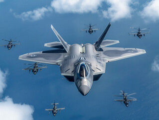 A group of fighter jets are flying in formation. The fighter jets are in the air and are in the middle of a cloud - Powered by Adobe