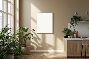 Minimalist Kitchen interior with Poster Mockup created with Generative AI