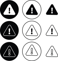 Danger warning icon set. alert triangle warn sign in black flat and line vector collection isolated on transparent background. exclamation attention sign icon. Hazard attention alert, Risk symbol.