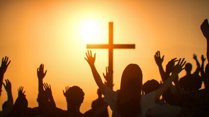 Christmas concept worship and praise God 3D render	
 silhouette of a Christian cross