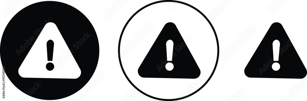 Wall mural danger warning icon set. alert triangle warn sign in black flat and line vector collection isolated 