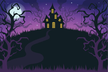 Spooky halloween background, vector illustration, halloween wallpaper, landscape
