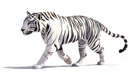 Obraz premium A powerful and elegant white tiger strides confidently across a pristine white background