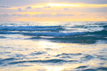 Fototapeta premium Sea waves background. Scenic seascape. Waves at beach. Waterscape for background. Waves splashing backdrop.