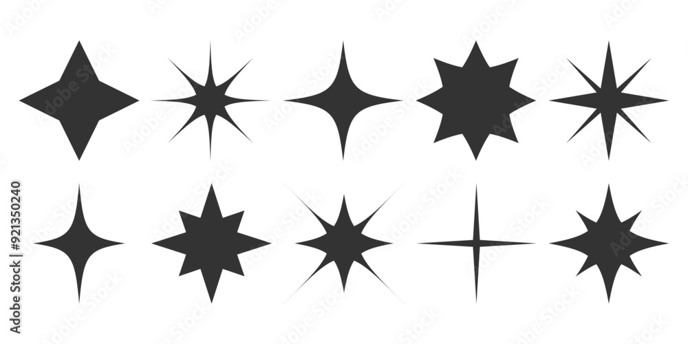 Canvas Prints spark shape icons set. abstract black sparkle shine effect. star twinkle silhouette. element for pos