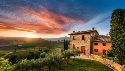 Fototapeta premium Sunset in the village