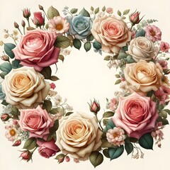 An arrangement of roses framing a blank space, creating a backdrop for messages or greetings. Frame