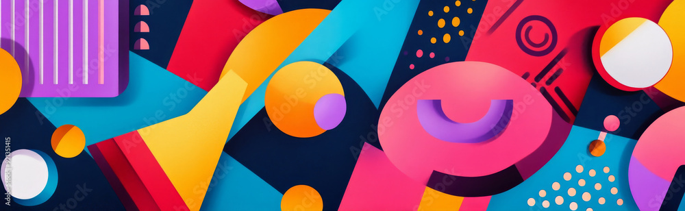 Aufkleber an abstract background featuring overlapping geometric shapes in a vibrant color scheme, symbolizing