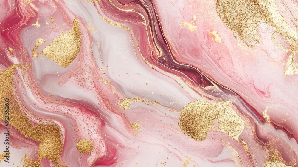 Poster this abstract background features a captivating blend of pink and gold marble textures. the fluid li