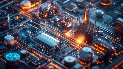 Create an inspiring key visual for a b2b company with the target group industrial companies, decision makers and engineers. It should show clarity, technology, seriousness and growth.