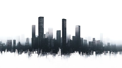 white background hi-tech city silhouette 2D