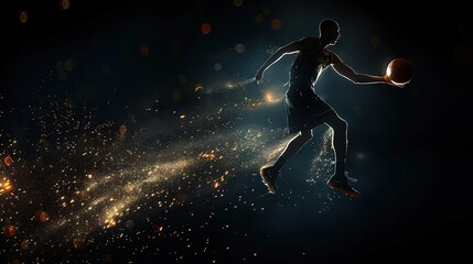 Naklejka premium Abstract silhouette of a basketball player man in action isolated black background.