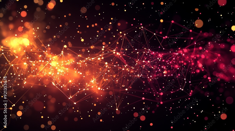 Fototapete abstract digital background of glowing particles and network connections