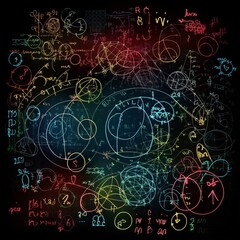 Colorful mathematical equations and diagrams on a dark background