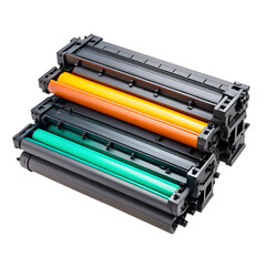stack of toner cartridges isolated on white background