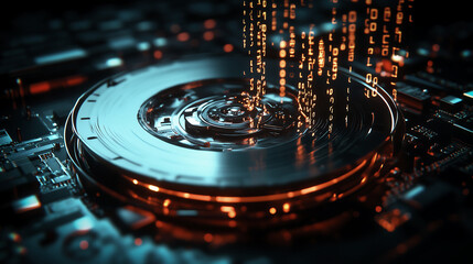 Futuristic Data Flow from High-Tech Storage Device