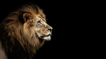 Fototapeta premium Majestic Lion Profile Against Black Background