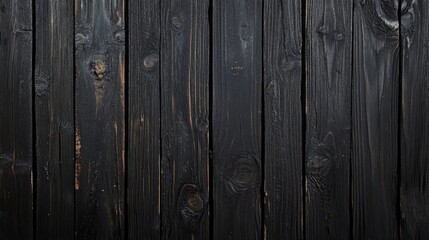 Obraz premium A close-up of a rustic black wooden plank background with a natural wood grain pattern, showcasing the beauty of aged wood, creating a vintage and textured backdrop.