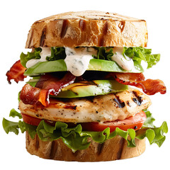Delicious Club Sandwich with Grilled Chicken and Avocado on Sourdough Bread