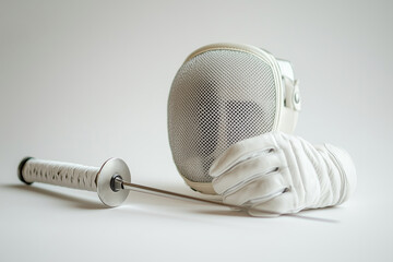 Elegant fencing equipment rests on a pristine background ready for action in a tournament setting