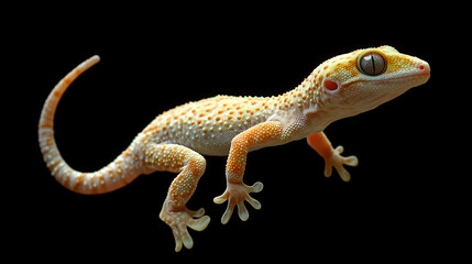 Naklejka premium Close-Up of Gecko with Orange Pattern on Black Background