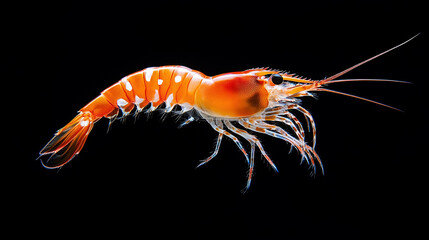 Close-Up of Vibrant Striped Shrimp on Black Background