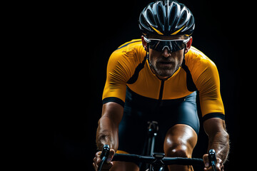 A determined cyclist races against the dark, embodying speed and passion on a sleek road bike