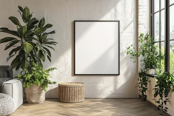 Minimalist Kitchen interior with Poster Mockup created with Generative AI