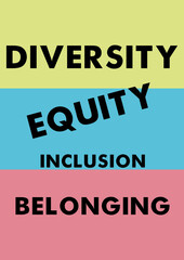 DEIB letters on colored background. Diversity, equity, inclusion and belonging color illustration art letters background poster, banner, print.