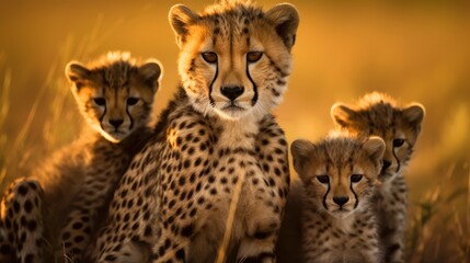 Obraz premium Cheetah Family Portrait in Golden Light