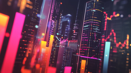 Obraz premium Smart digital city with connection network that is at the cutting edge of innovation in technology and business with bright, modern skyscrapers. Backgrounds for technology and charts and graphs