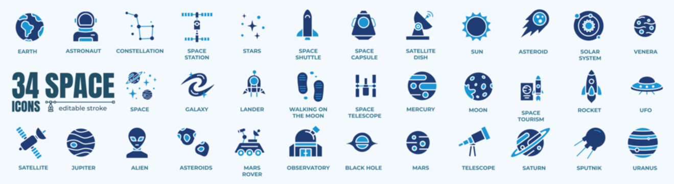 Space and Astronomy vector Icons . Thin line icons set. Simple vector icons.Editable line