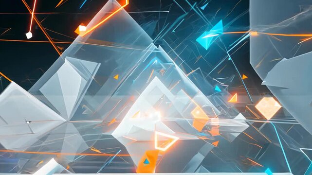  futuristic abstract background neon glow on dark background with geometric triangle shape fractal