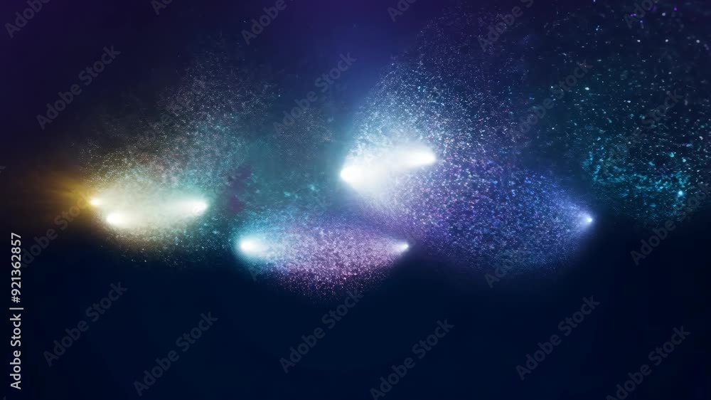 Poster abstract colorful particle waves background. neon energy light flowing through dark space. futuristi