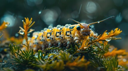 Obraz premium Caterpillar Walking After Rain